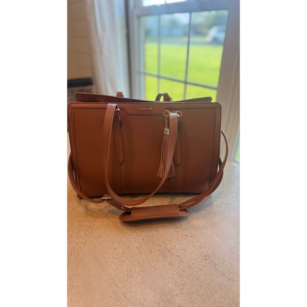 Lovevook Brown Laptop Tote Work Bag Shoulder Purse Tassel Gold Tone